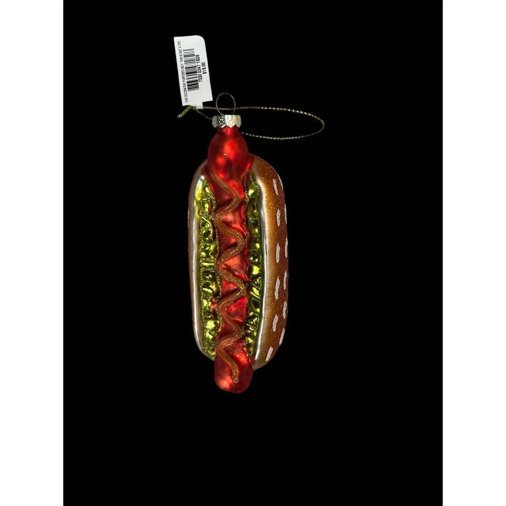 Macy’s Holiday lane Glass hot dog Christmas ornament
